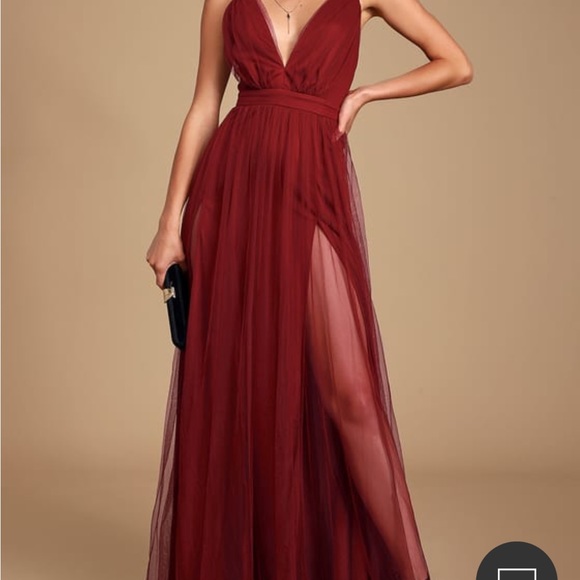 knee length dresses for ladies Berylove Women Burgundy Halter Maxi Dress Tiered Tulle A Line Wedding Party Guest Dress, Burgundy / L main image 0